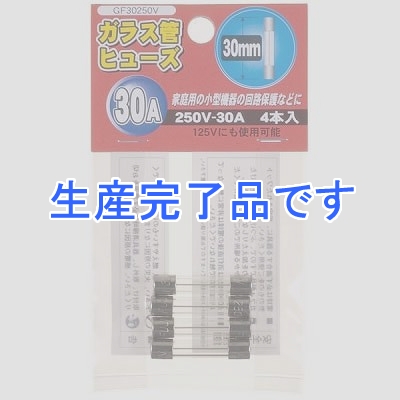 YAZAWA(ヤザワ) 【生産終了】ガラス管ヒュ-ズ 30mm 250V 30A 4本入  GF30250V