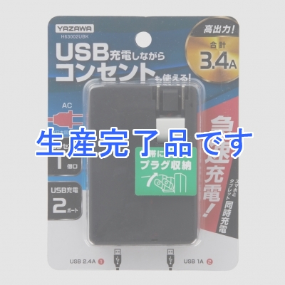 YAZAWA(ヤザワ) 【生産終了】USBタップ 1AC+2USB 3.4A ブラック  H63002UBK